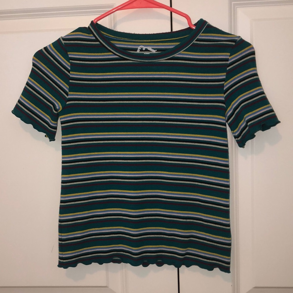 Green blouse with multi color stripes
